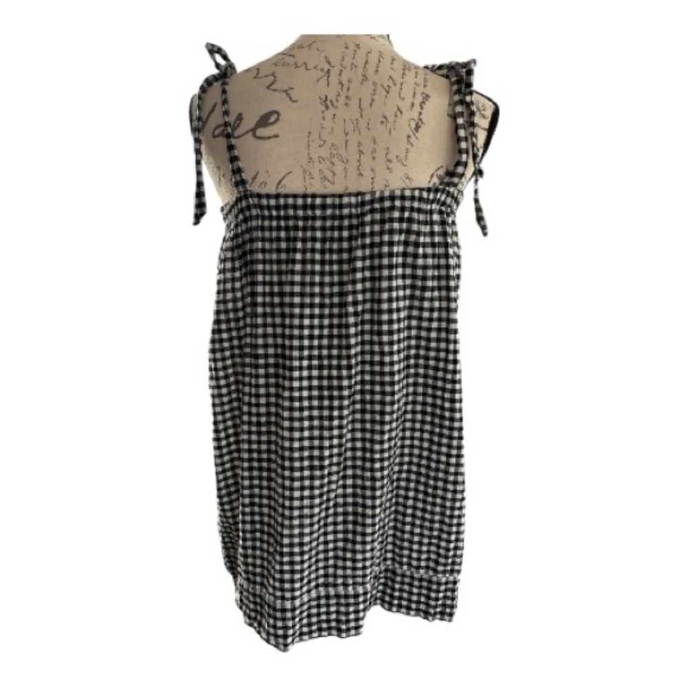 J Crew black white gingham check top tunic, tie straps, sz small Elastic smocked - Picture 4 of 7